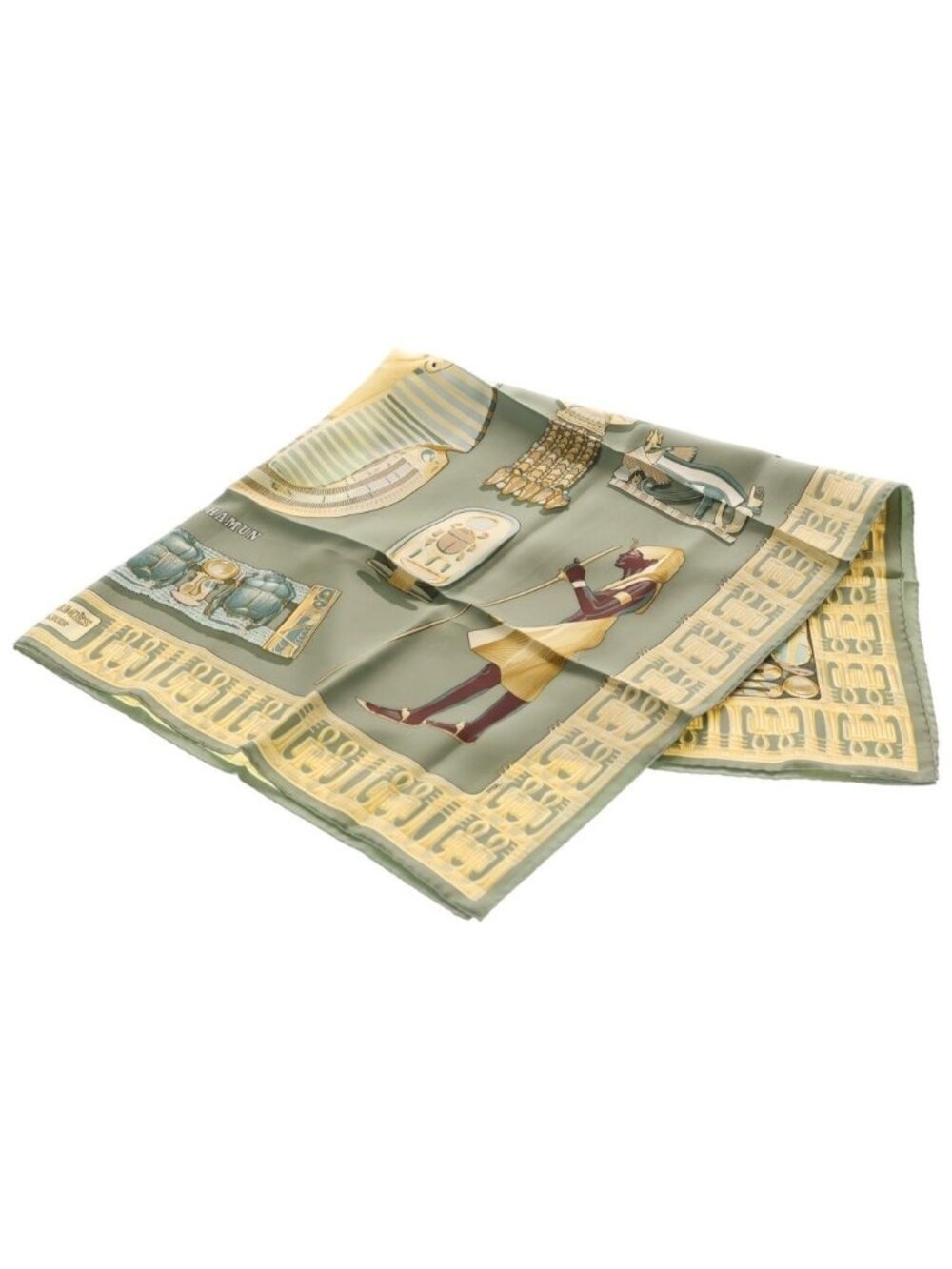 Hermes Carre 90 Tutankhamun Silk Scarf Green Yellow